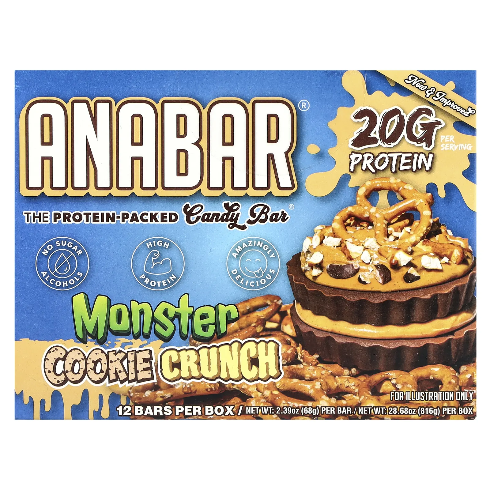 The Anabar, The Protein-Packed Candy Bar®, Monster Cookie Crunch, 12 батончиков по 68 г (2,39 унции)