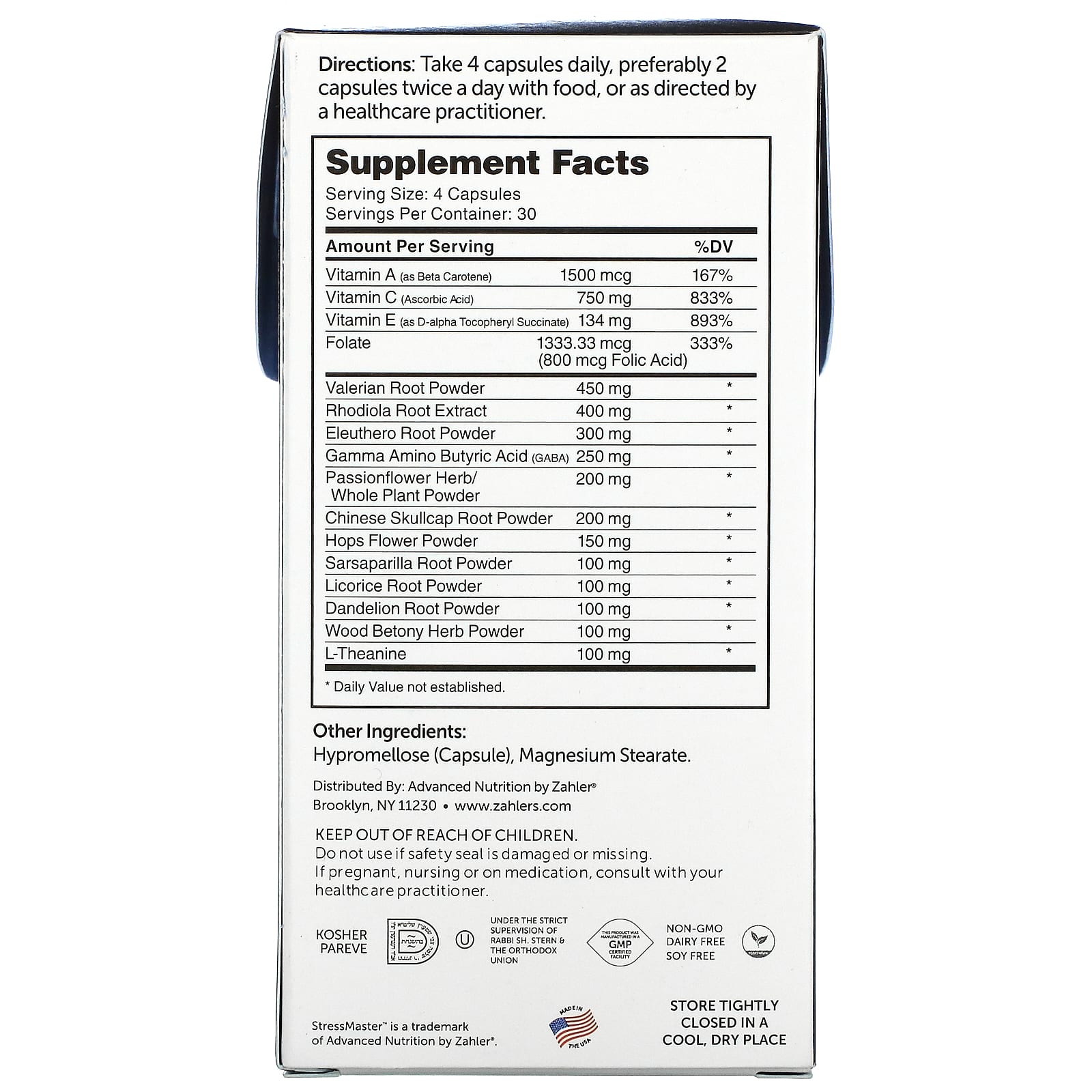 Zahler, StressMaster, формула для поддержки расслабления, 120 капсул