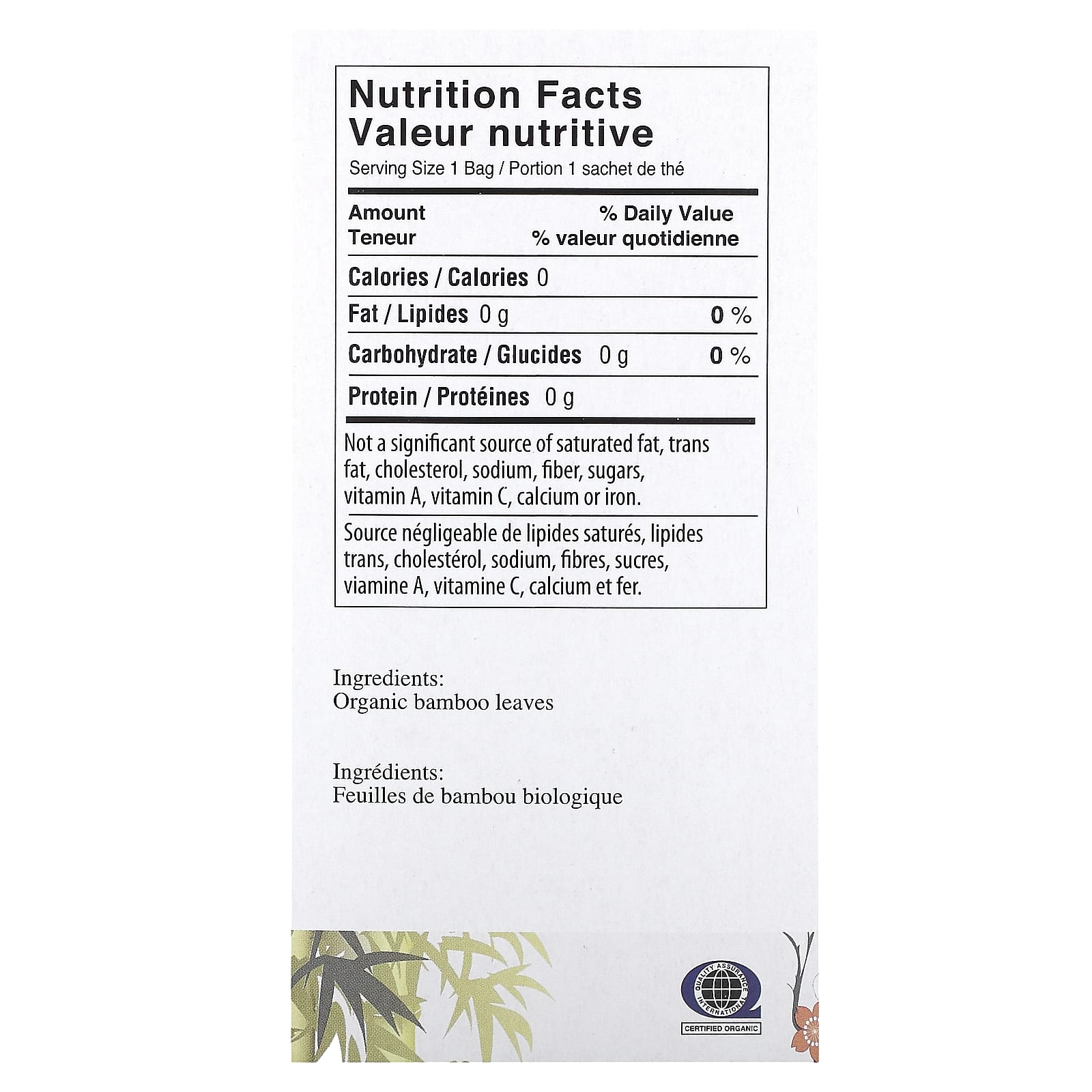 Uncle Lee's Tea, органический бамбуковый чай, без кофеина, оригинальный вкус, 18 чайных пакетиков, 28,8 г (1,02 унции)