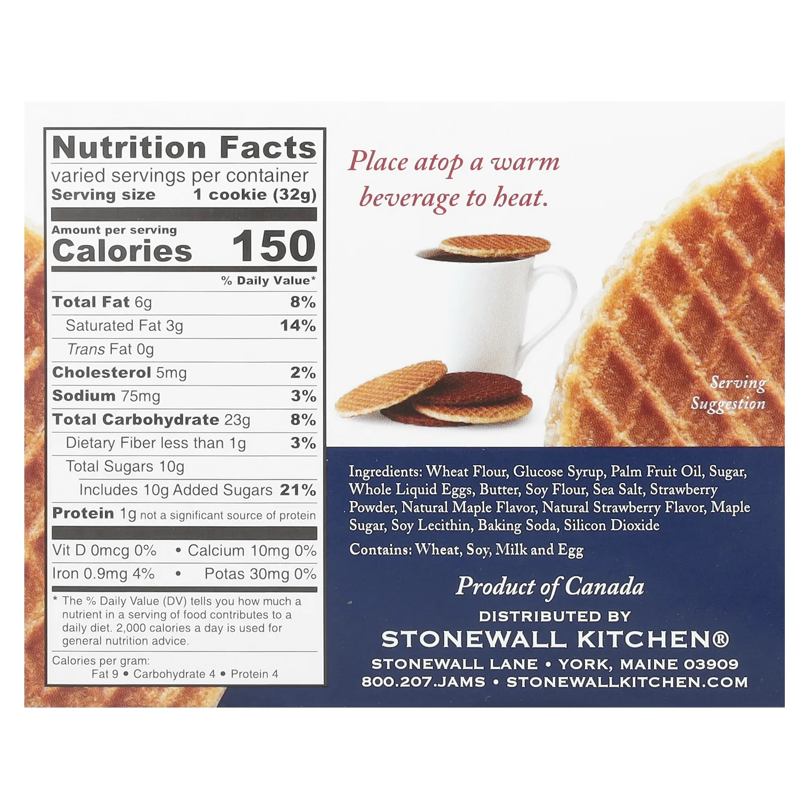 Stonewall Kitchen, вафельное печенье, клубничное печенье, 8 шт. голландского вафельного печенья по 32 г (1,1 унции)