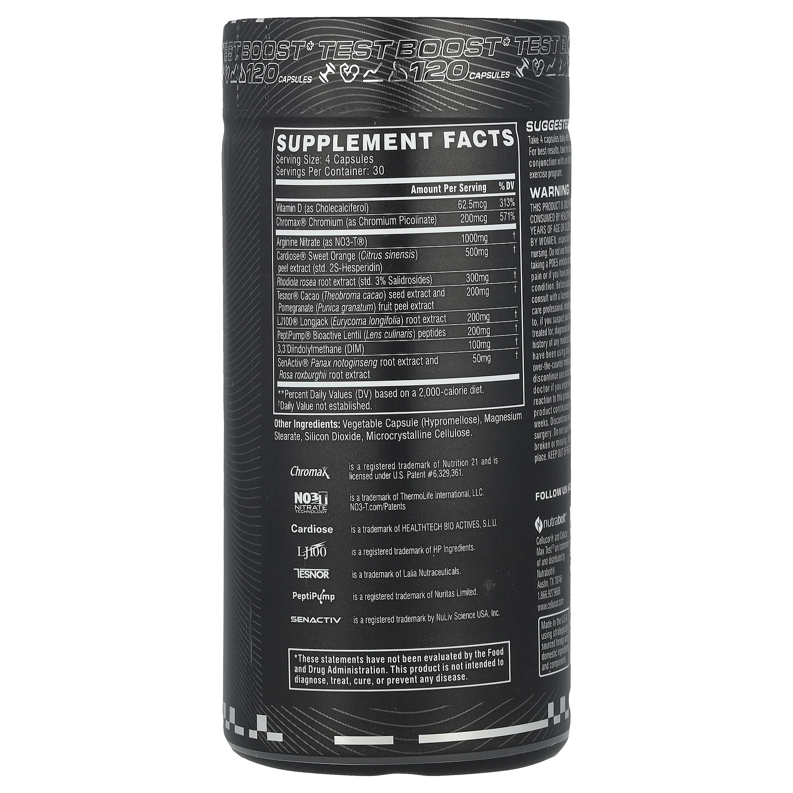 C4 / Cellucor, Max Test ™, Testosterone Booster, 120 капсул