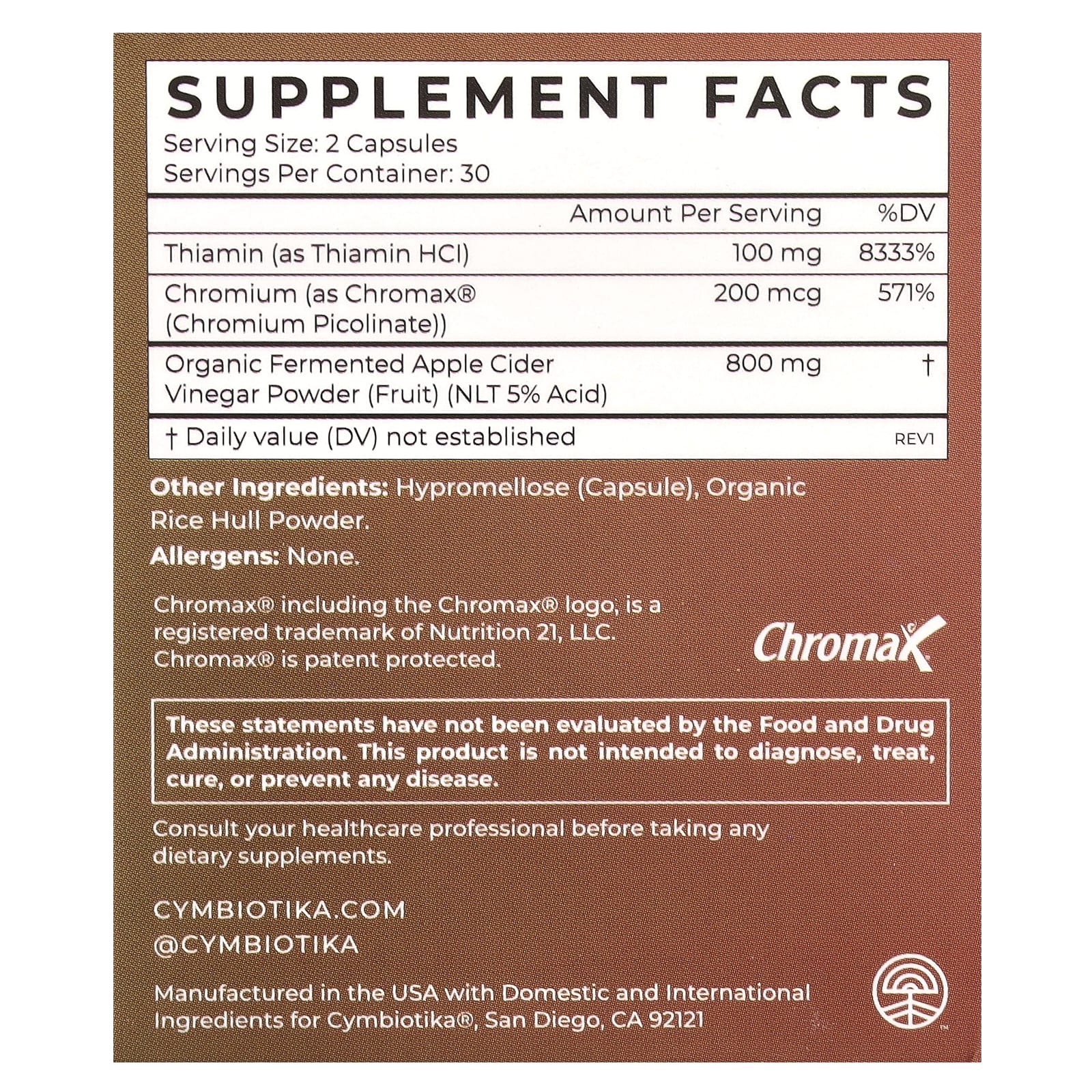 Cymbiotika, яблочный уксус, 60 капсул