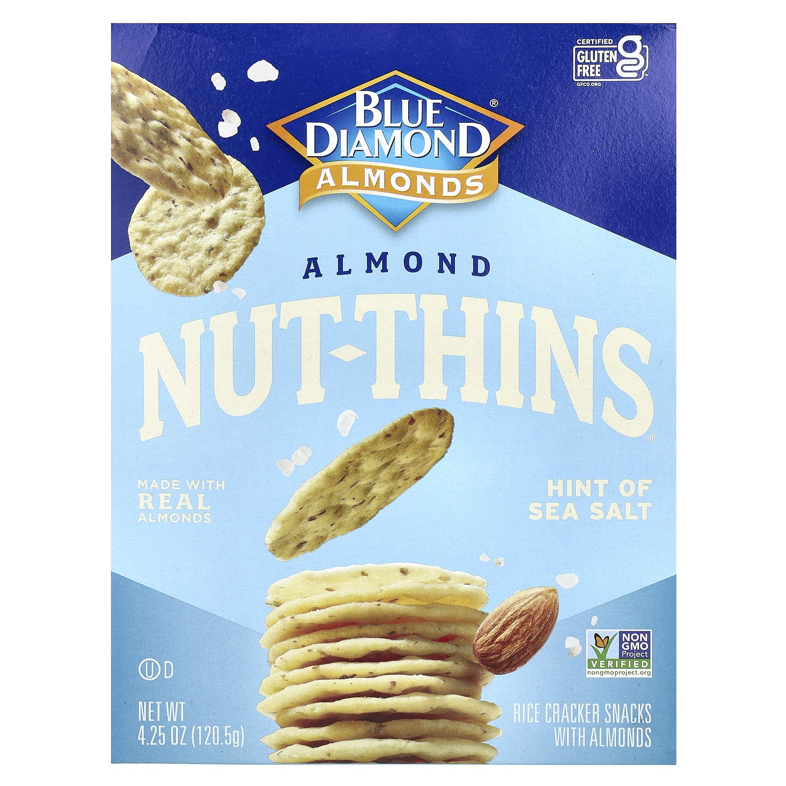 Blue Diamond, Almonds, Thins с миндалем, рисовые крекеры, с добавлением морской соли, 120,5 г (4,25 унции)