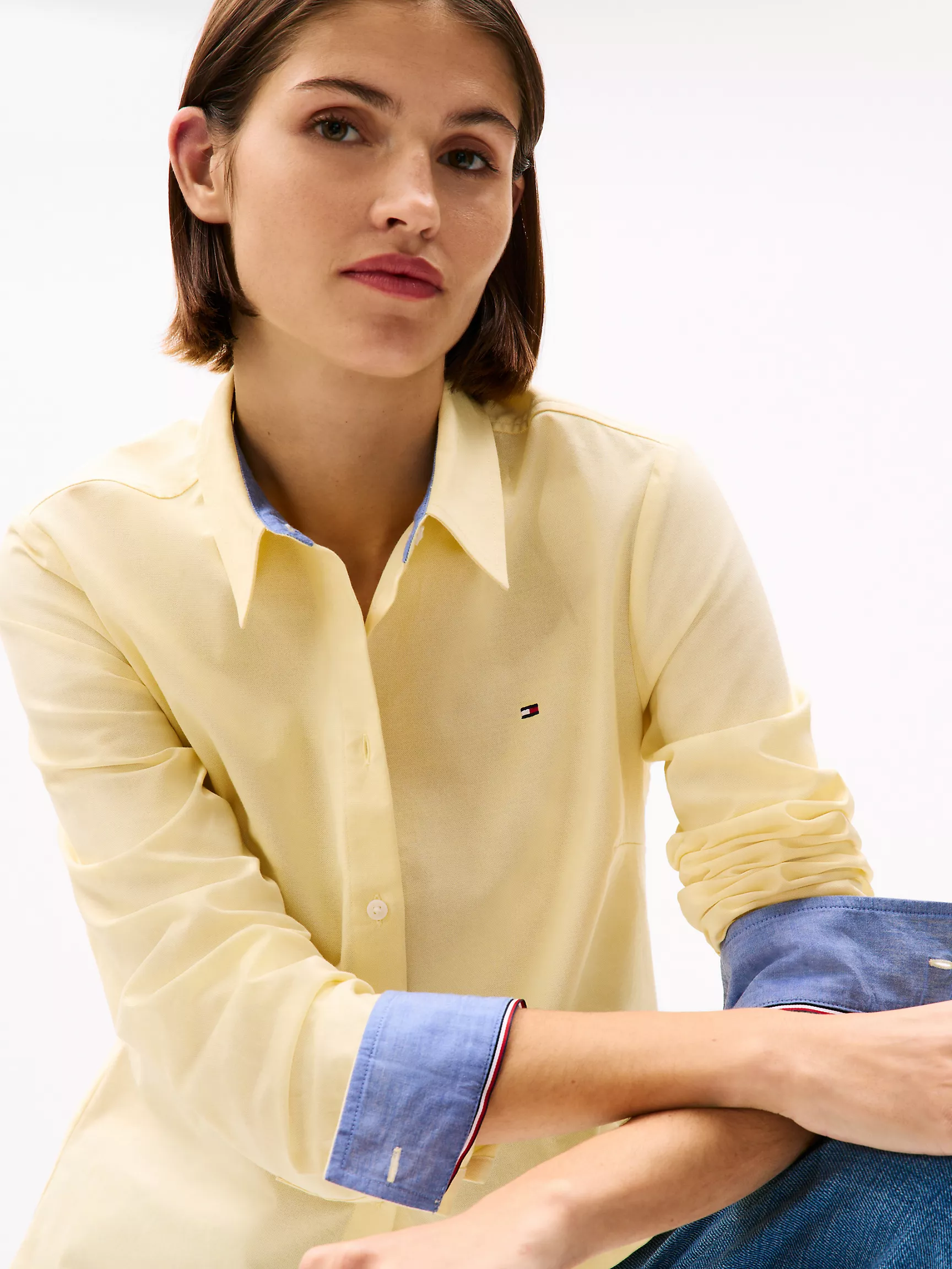 Женская рубашка Tommy Hilfiger, Однотонная эластичная оксфордская рубашка стандартного кроя
