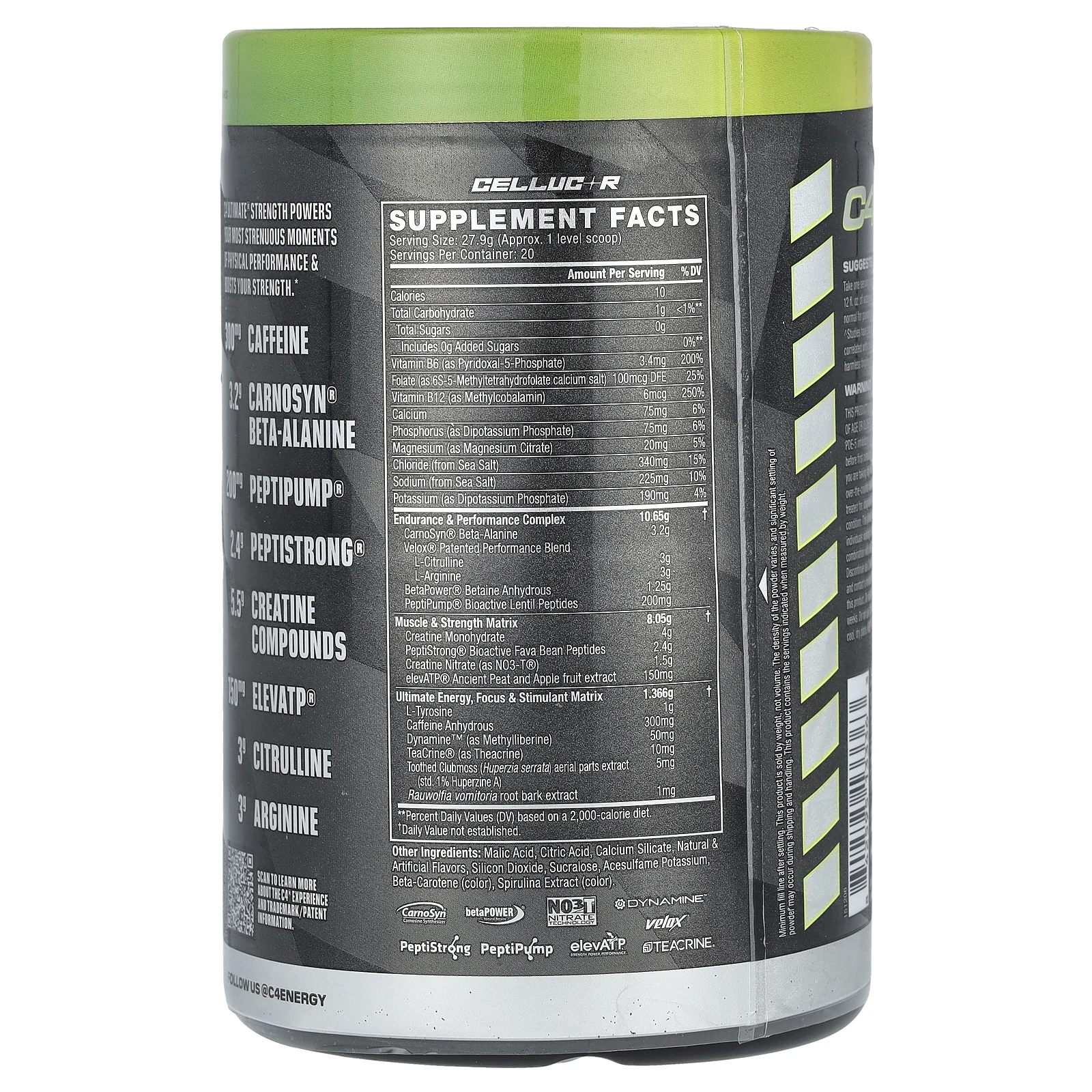 Cellucor, C4 Ultimate Strength, предтренировочный комплекс, кислое зеленое яблоко, 558 г (1,23 фунта)