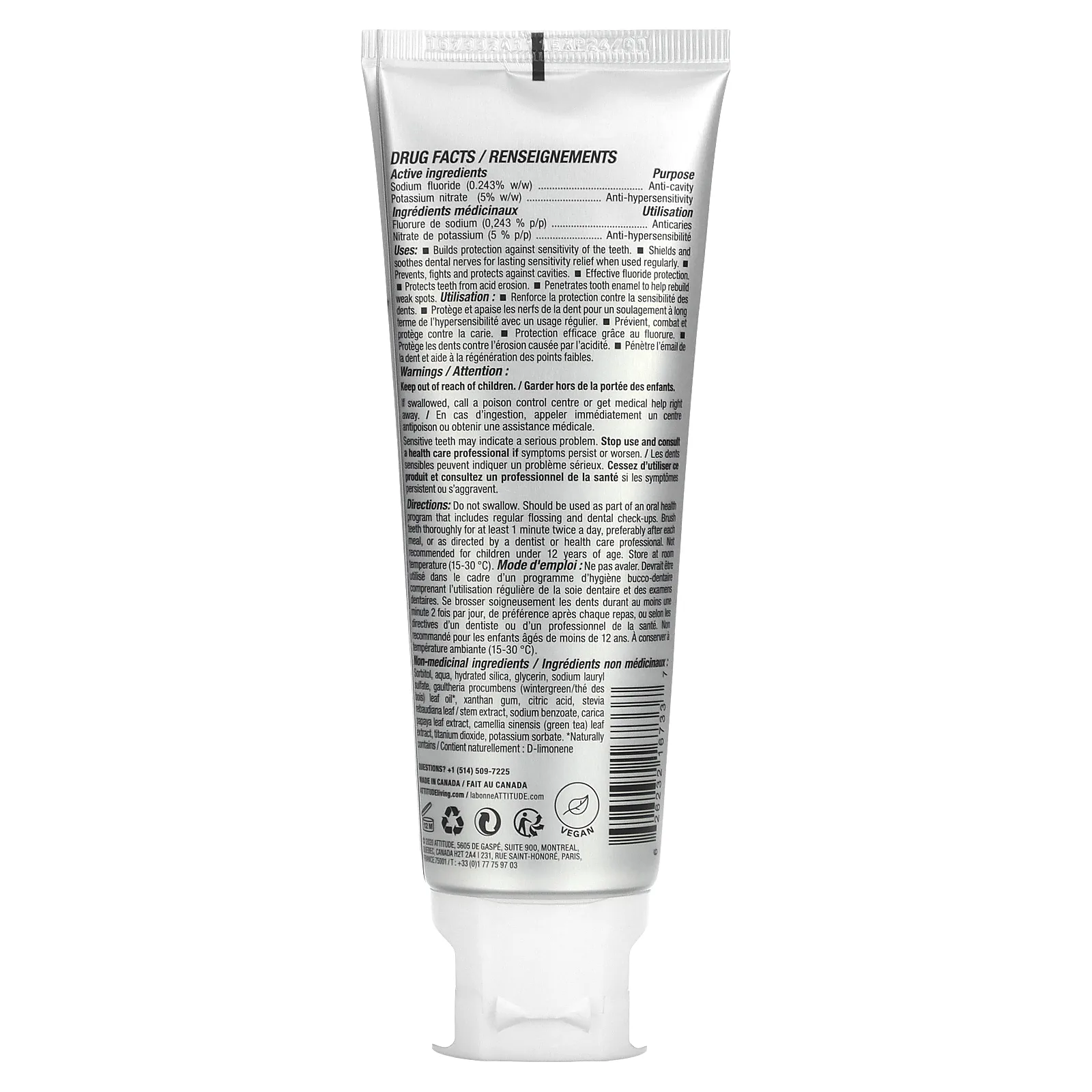 ATTITUDE, гель-паста для чувствительной кожи, мята, 120 г (4,2 унции)