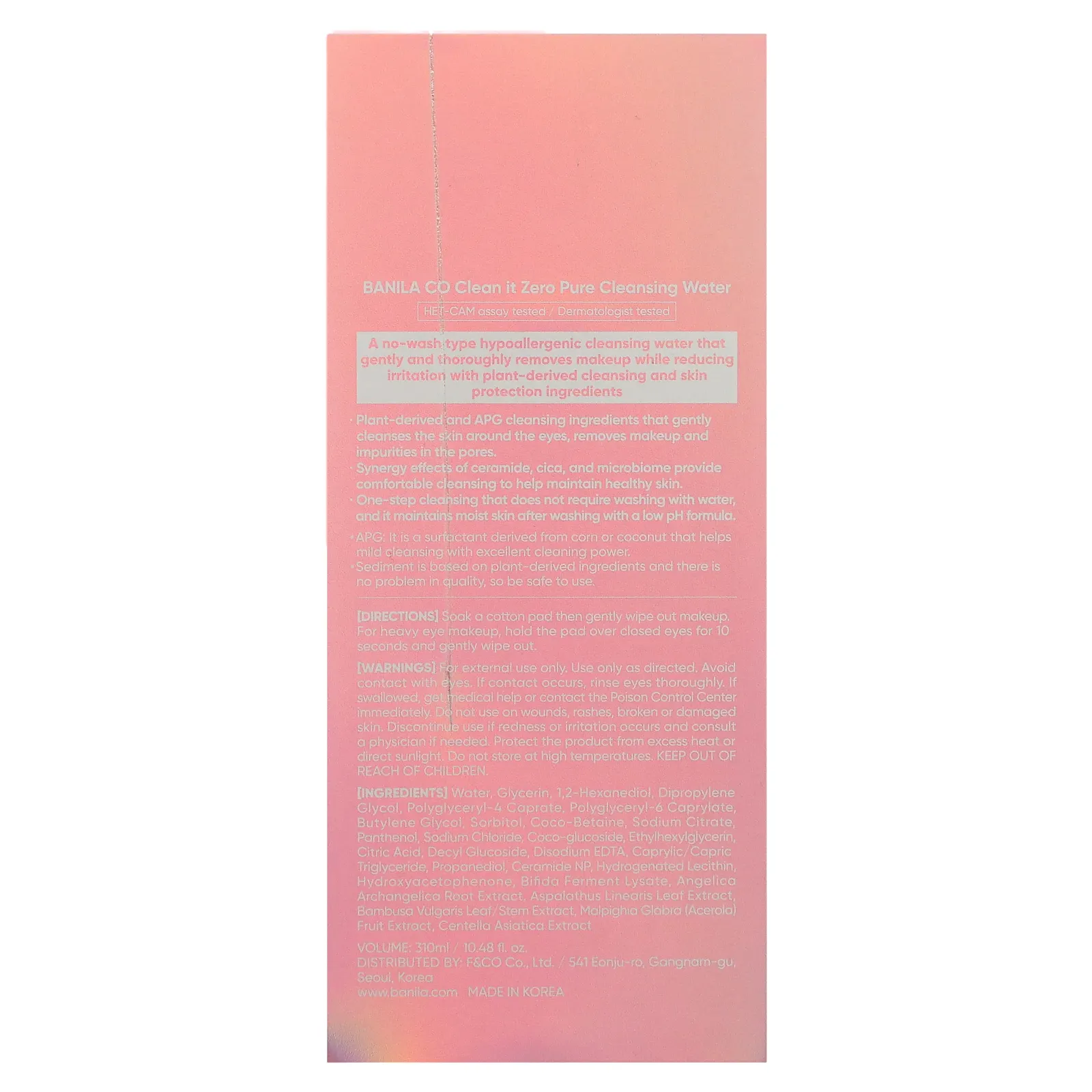Banila Co, Очищающая вода Clean It Zero Pure, 310 мл (10,48 жидк. Унции)