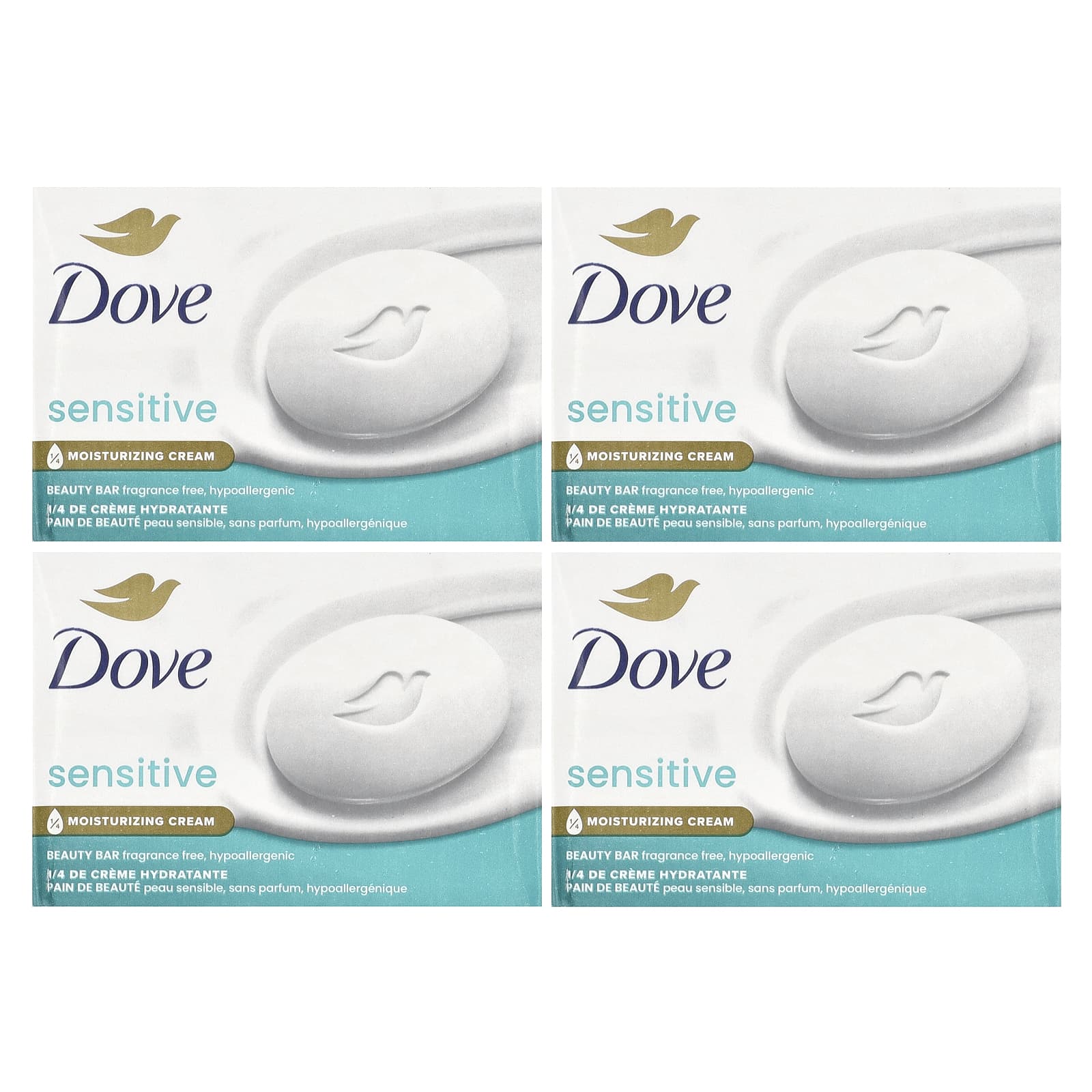 Dove, Косметическое мыло для чувствительной кожи, без отдушек, 4 шт. по 106 г (3,75 унции)