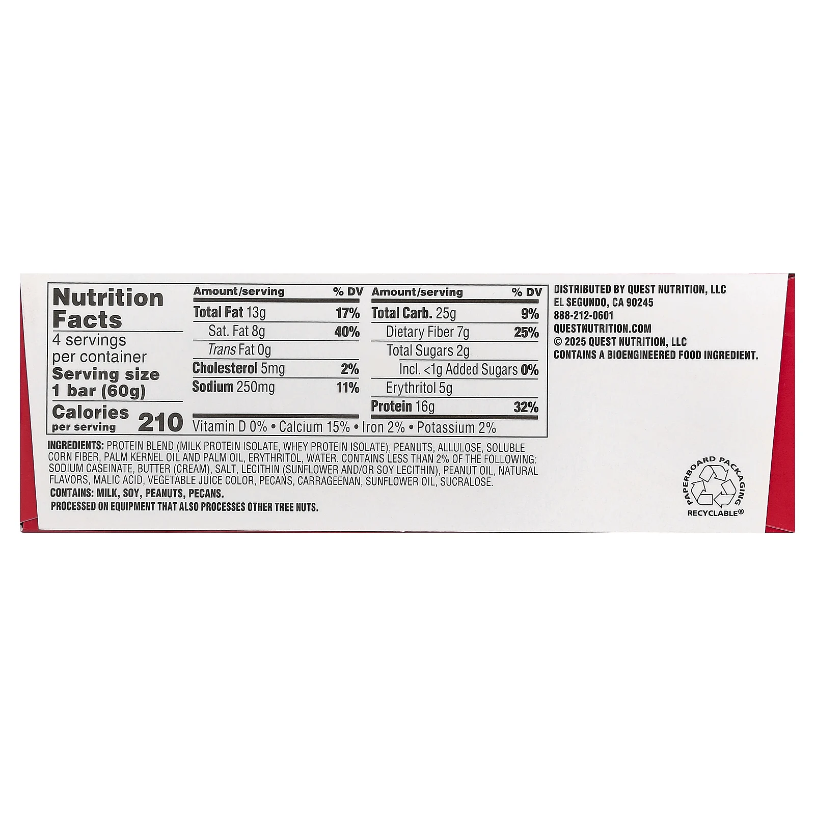 Quest Nutrition, протеиновый батончик, хрустящая арахисовая паста и желе, 4 батончика по 60 г (2,12 унции)