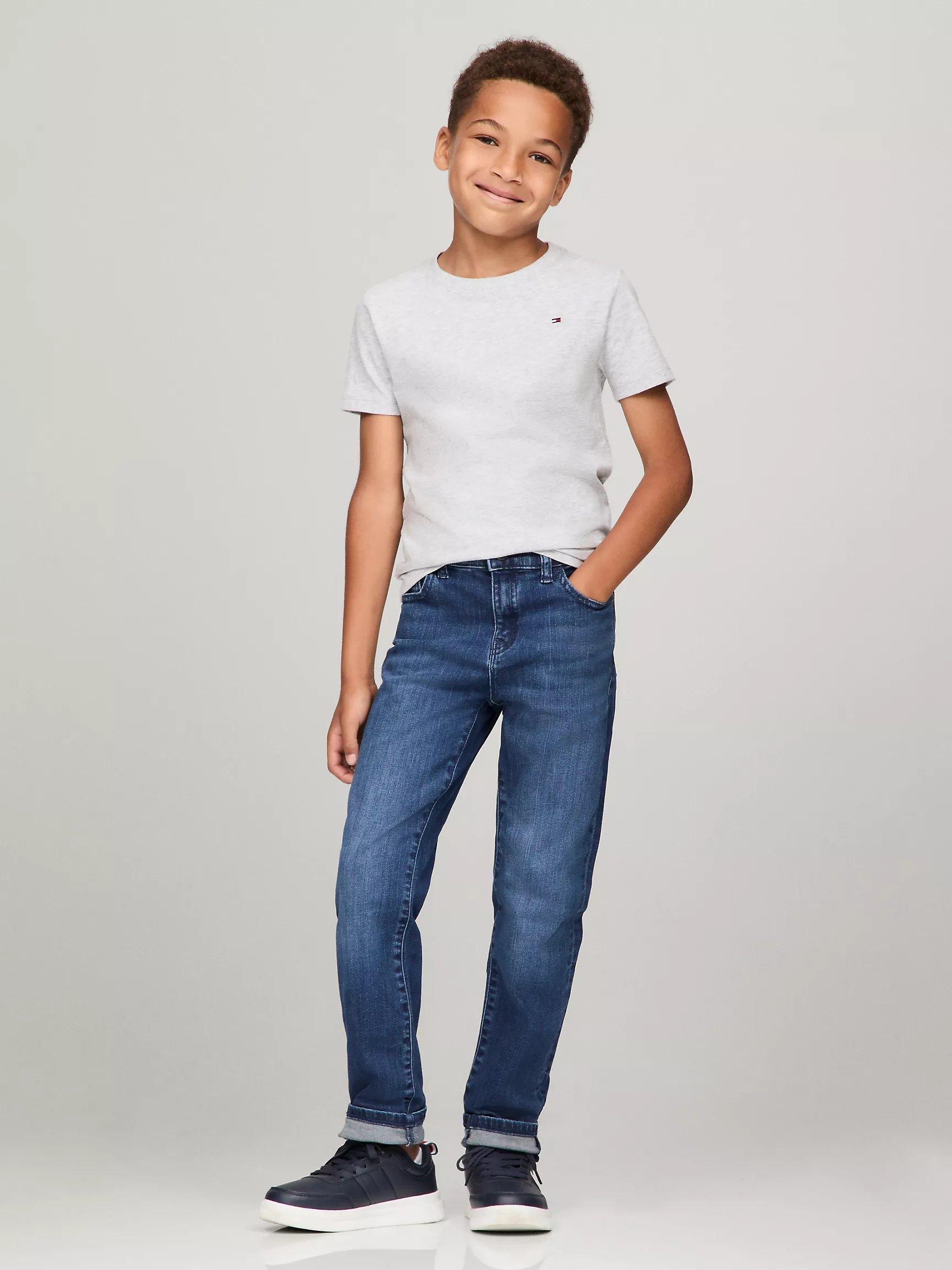 Футболка Tommy Hilfiger для мальчиков и девочек, Детская однотонная футболка с круглым вырезом