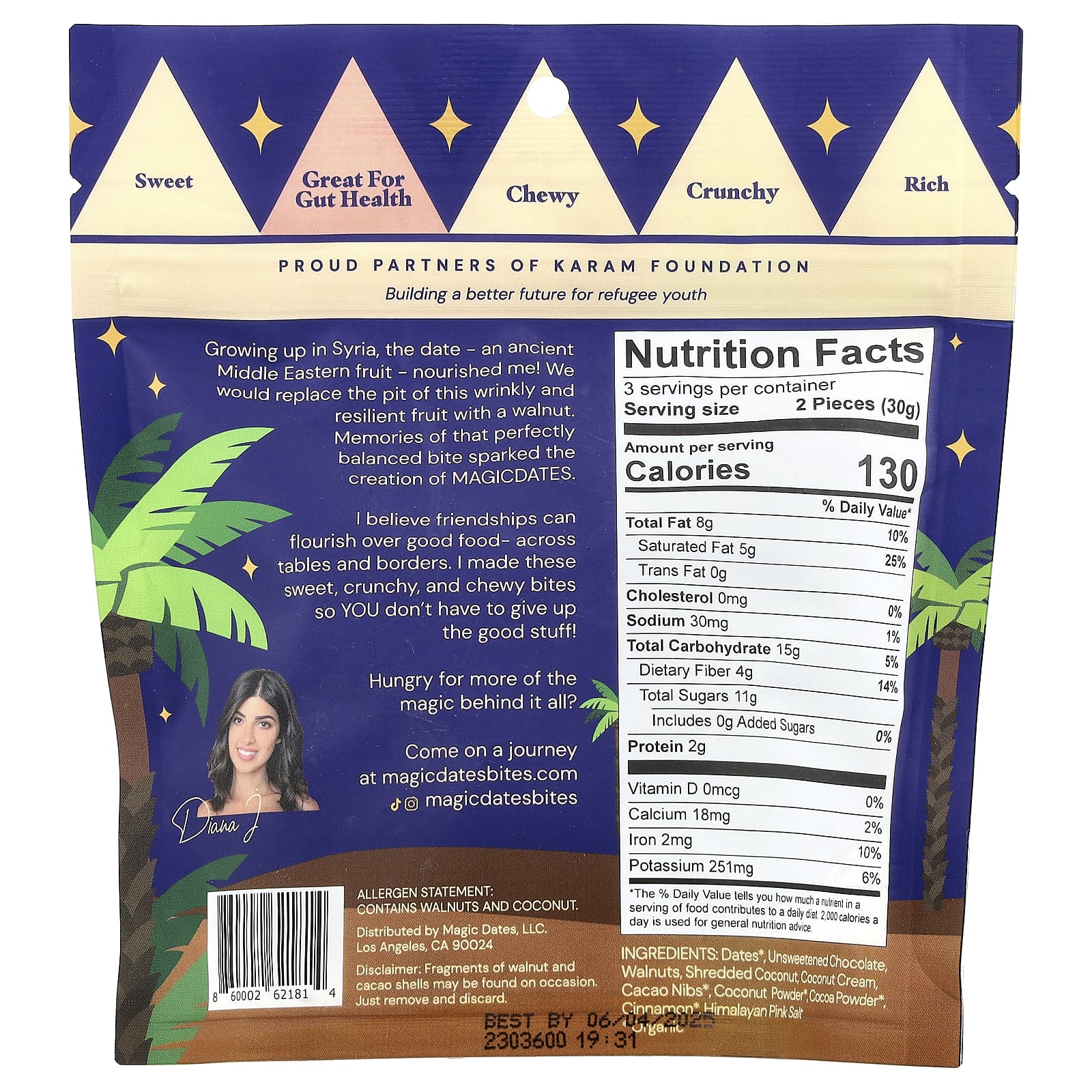 MAGICDATES, Snack Bites, покрытый 100% темным шоколадом, тройной шоколадный хрусталь, 100 г (3,5 унции)