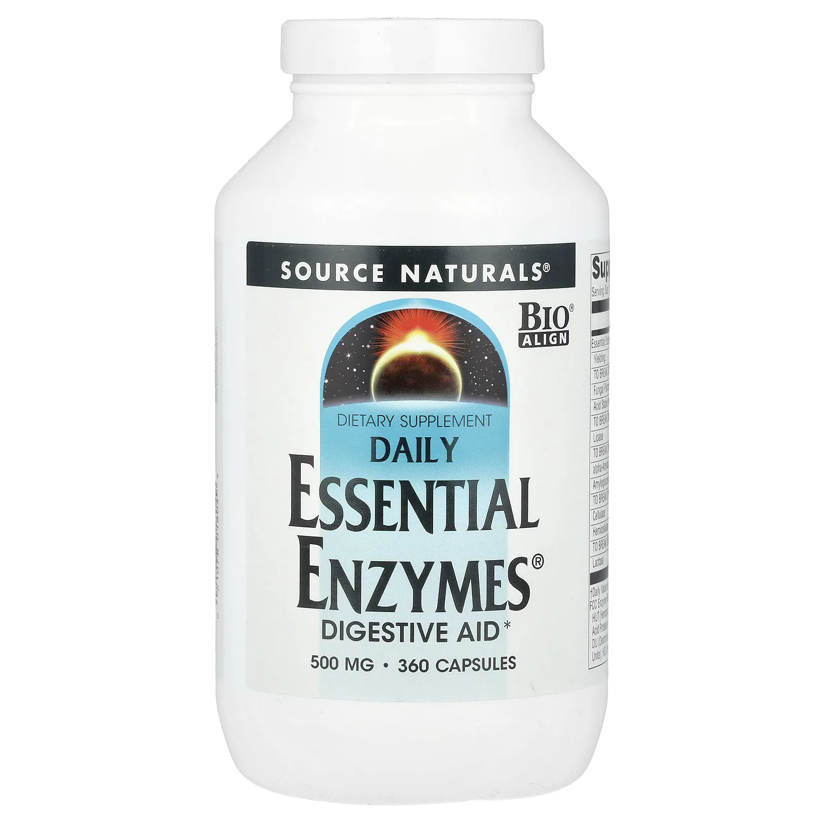Source Naturals, Daily Essential Enzymes, пищеварительные ферменты для ежедневного использования, 500 мг, 360 капсул