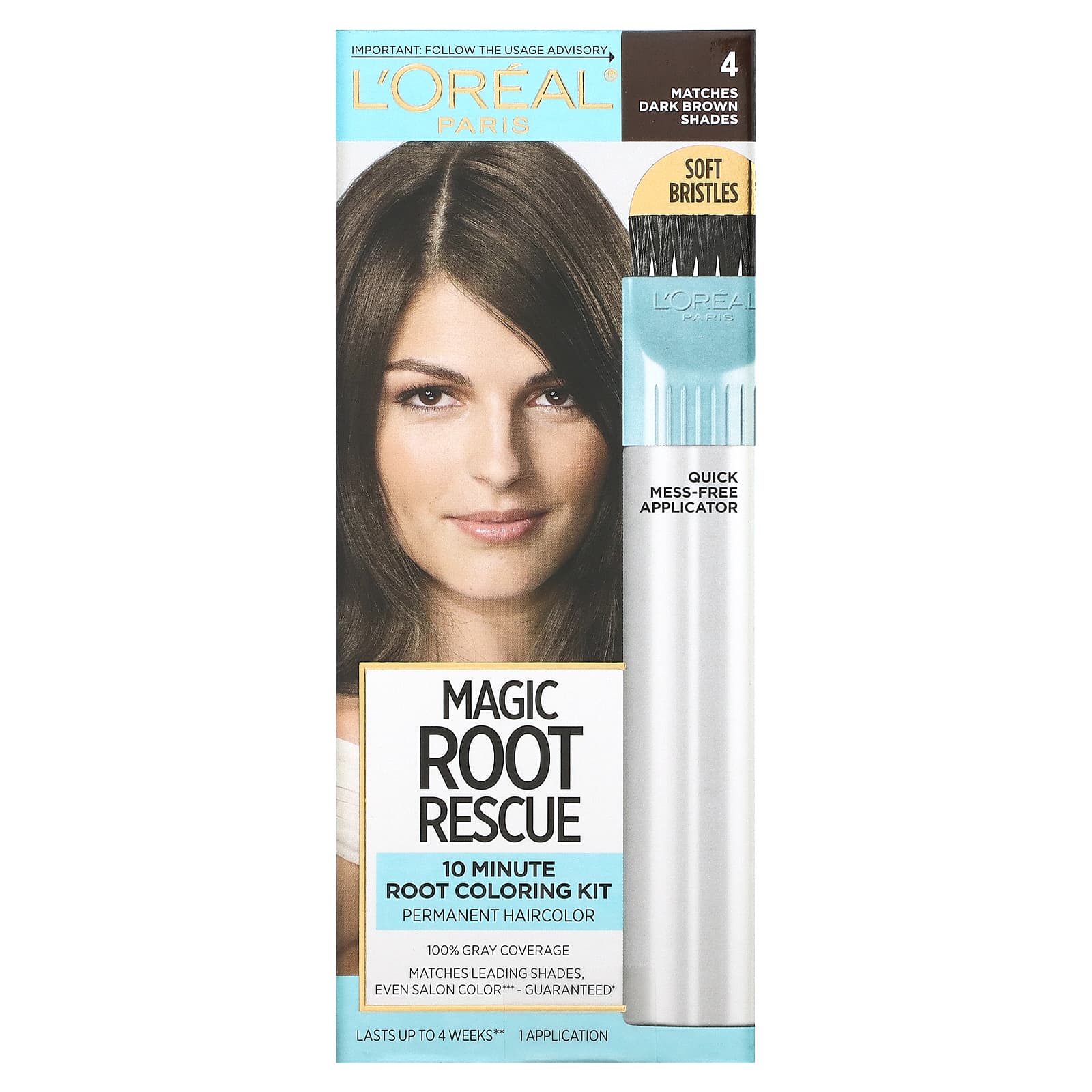 L'Oréal, Комплект для окрашивания корней за 10 минут Magic Root Rescue, оттенок 4 темный коричневый, на 1 применение