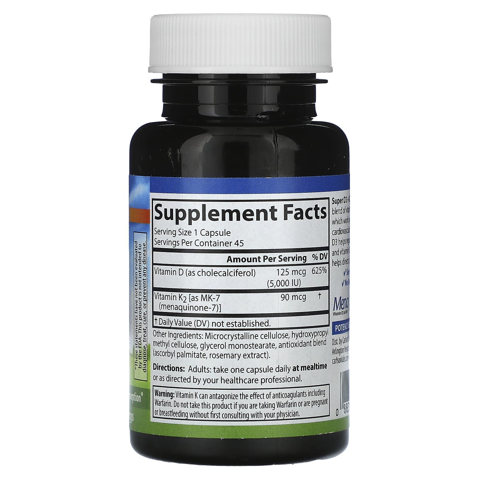 Carlson, Super D3 + K2`` 45 вегетарианских капсул