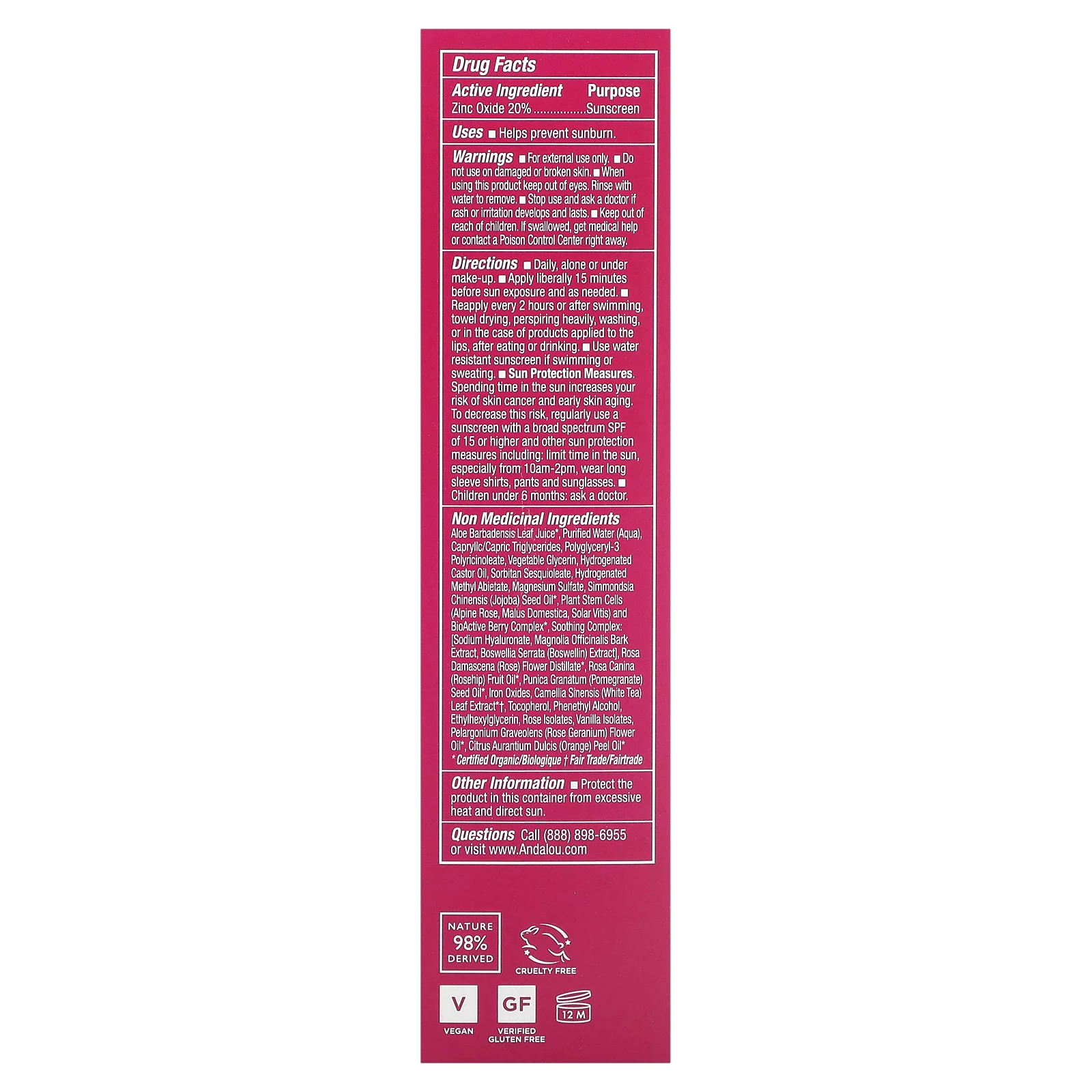 Andalou Naturals, 1000 Roses, CC, тон и коррекция, для чувствительной кожи, SPF 30, легкий загар, 58 мл (2 жидк. унции)