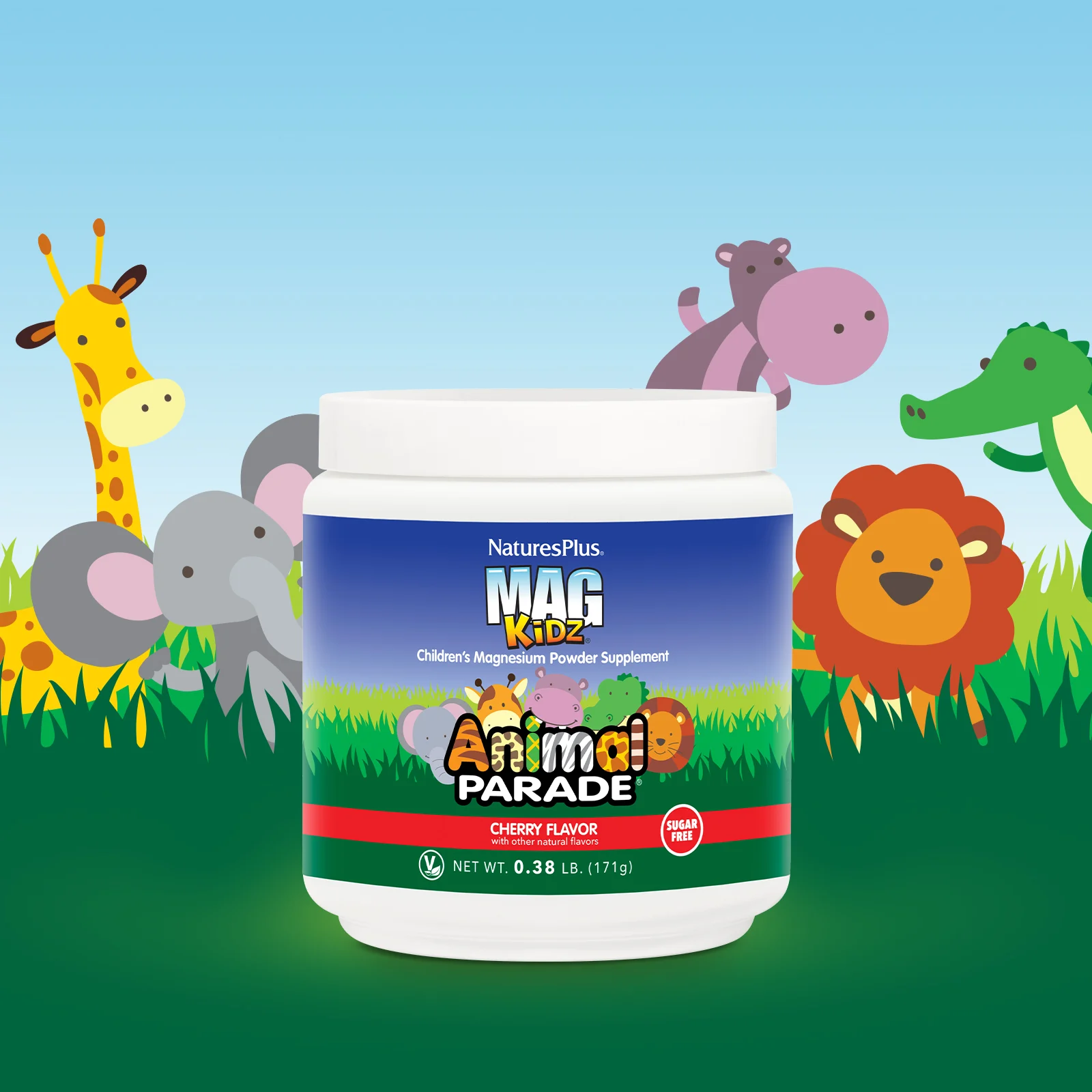 NaturesPlus, Mag Kidz, Animal Parade, добавка с магнием в виде порошка для детей, вкус вишни, 171 г (0,38 фунта)