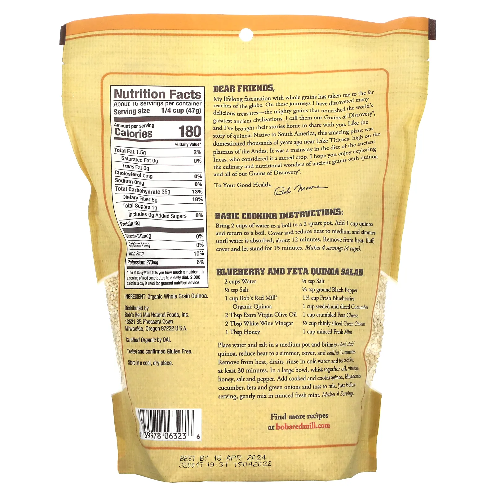 Bob's Red Mill, органическая цельнозерновая киноа, без глютена, 737 г (26 унций)