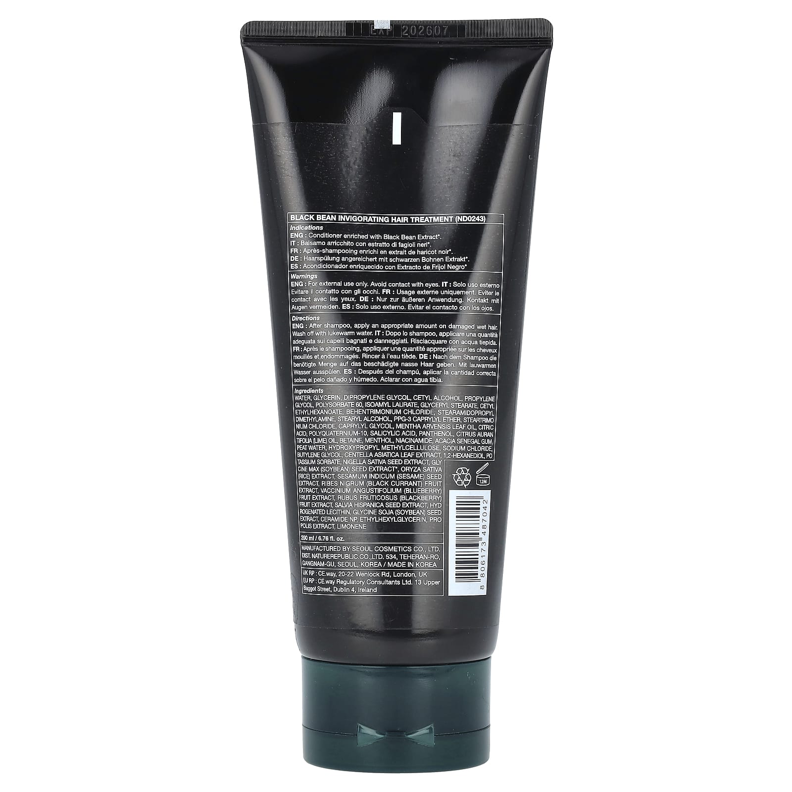 Nature Republic, черная фасоль, бодрящее средство для волос, 200 мл (6,76 жидк. унции)