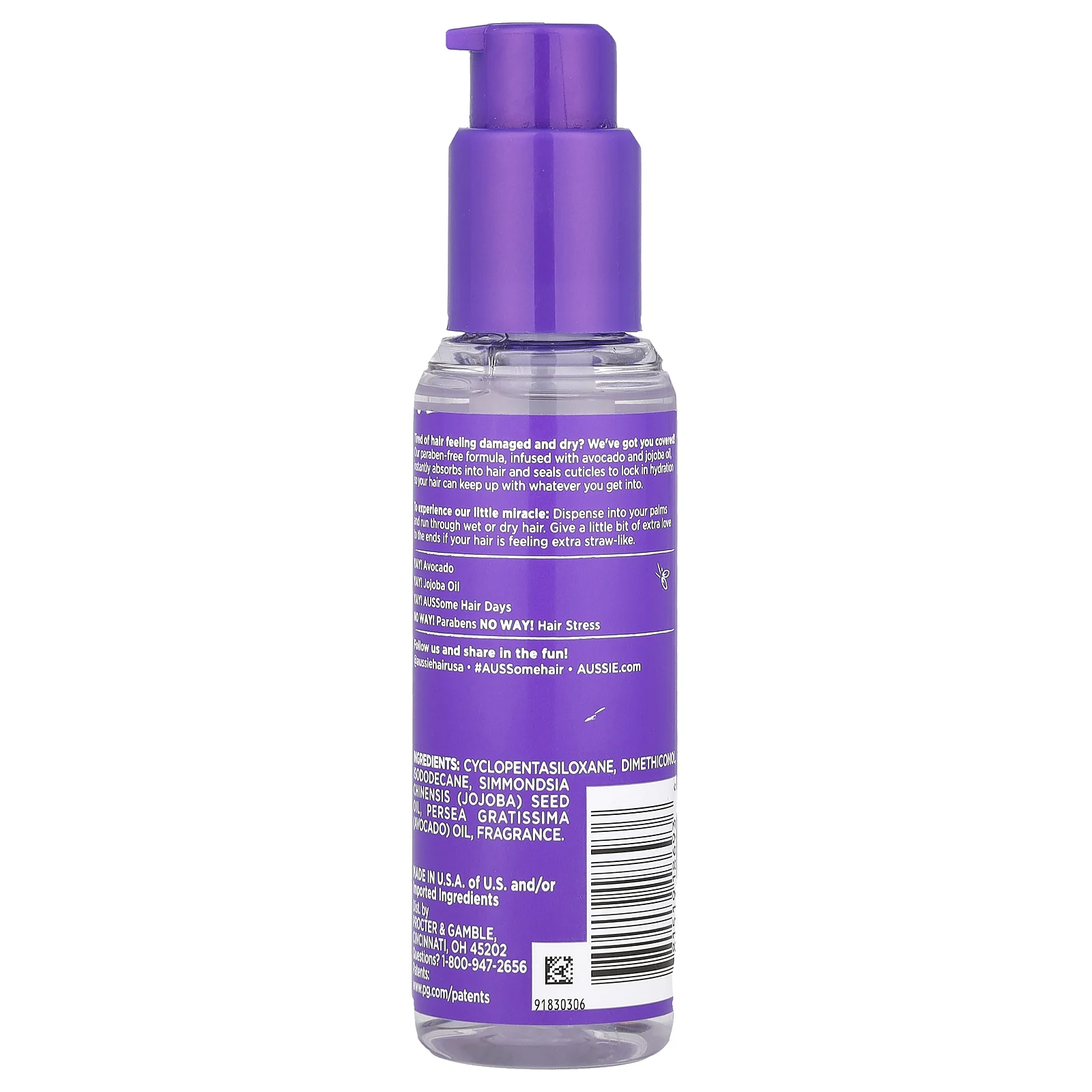 Aussie, Miracle Moist, масло для интенсивного увлажнения с маслом авокадо и жожоба, 95 мл (3,2 жидк. Унции)