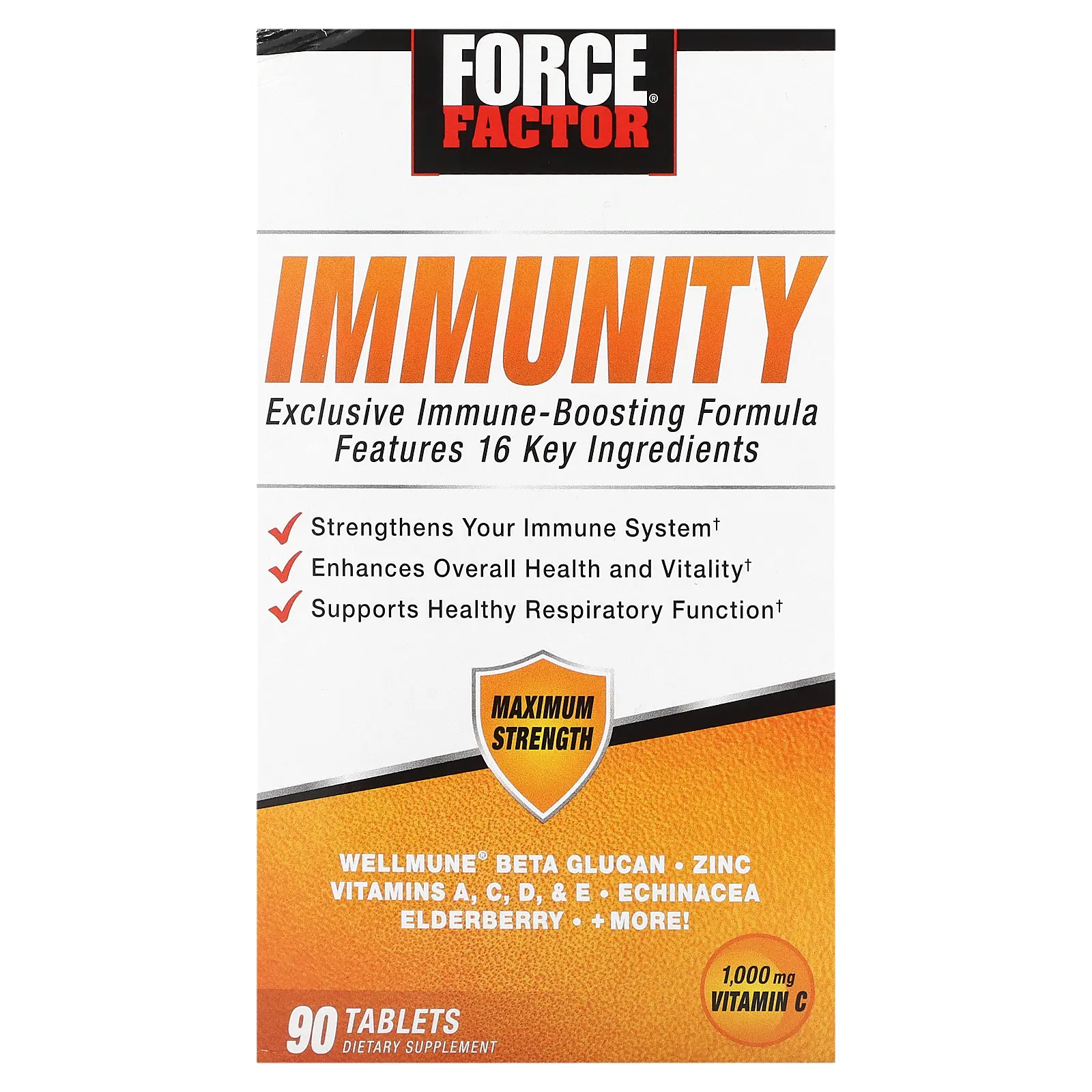Force Factor, Immunity, средство для поддержки иммунитета, 1000 мг, 90 таблеток