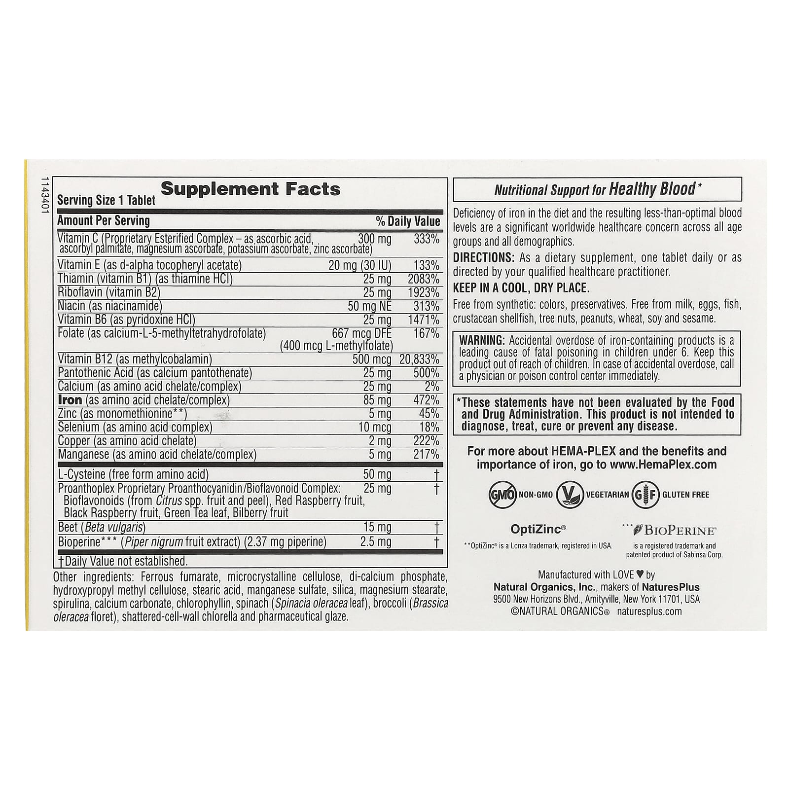 NaturesPlus, Hema-Plex, 30 таблеток с длительным высвобождением