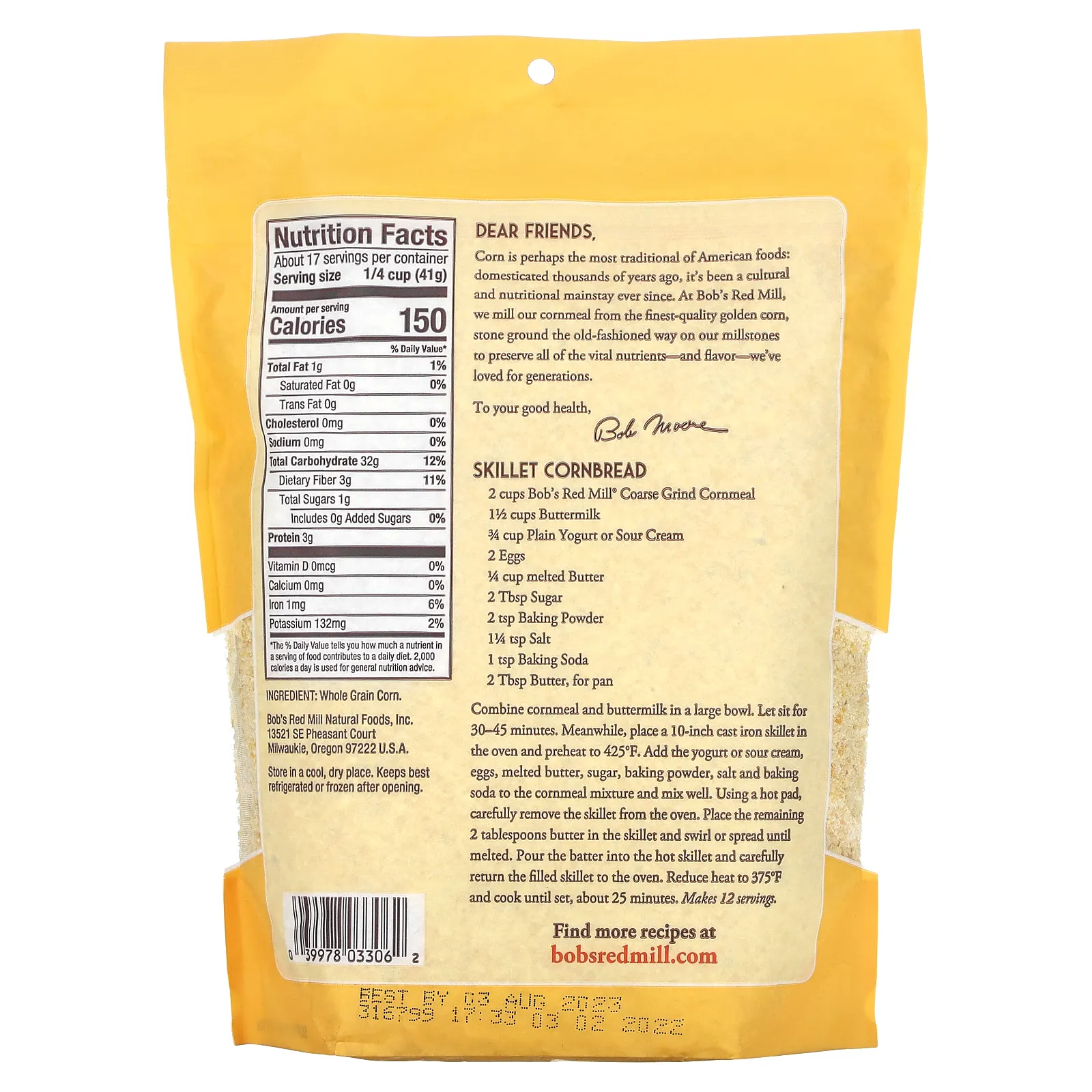 Bob's Red Mill, Кукурузная мука, грубого помола, 680 г (1 фунт 8 унций)