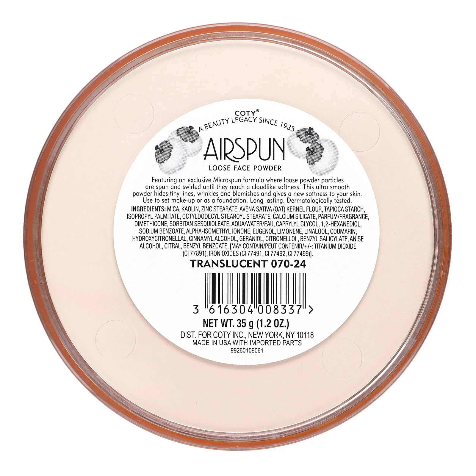 Airspun, Пудра для потери веса, полупрозрачная 070-24, 35 г (1,2 унции)