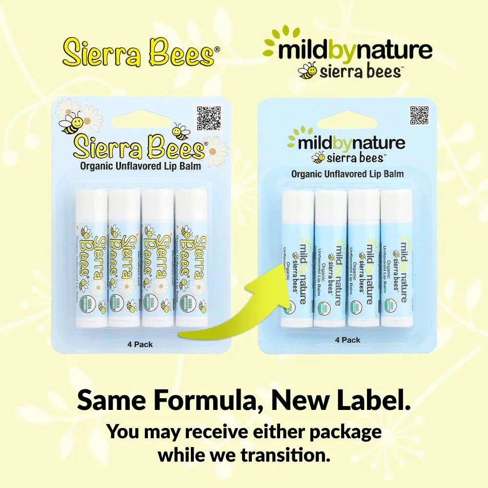 Mild By Nature, Sierra Bees™, органические бальзамы для губ, без добавок, упаковка из 4 шт. по 4,25 г (0,15 унции)