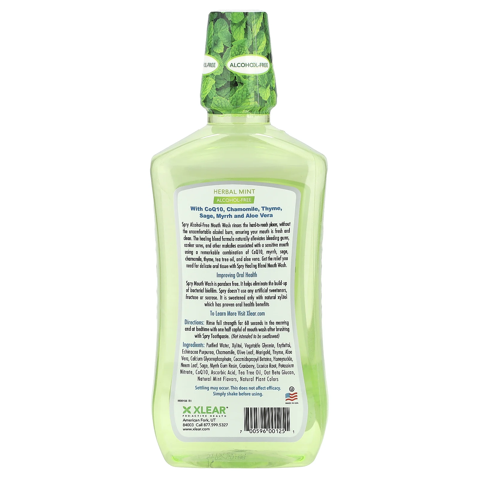 Xlear, Ополаскиватель для рта Spry, лечебный сбор, без спирта, натуральная мята, 473 мл (16 fl oz)