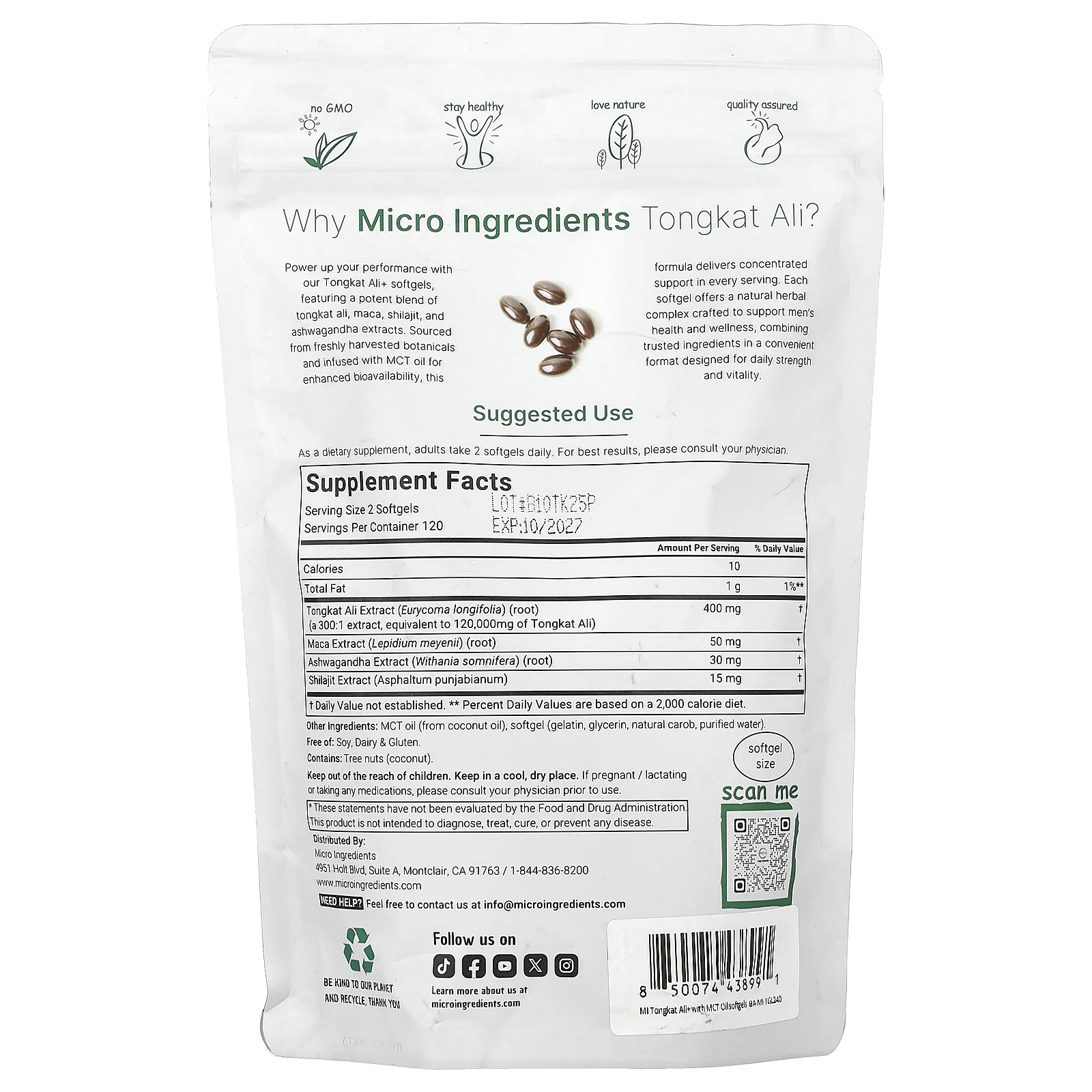 Micro Ingredients, Tongkat Ali+ для мужчин, 240 капсул