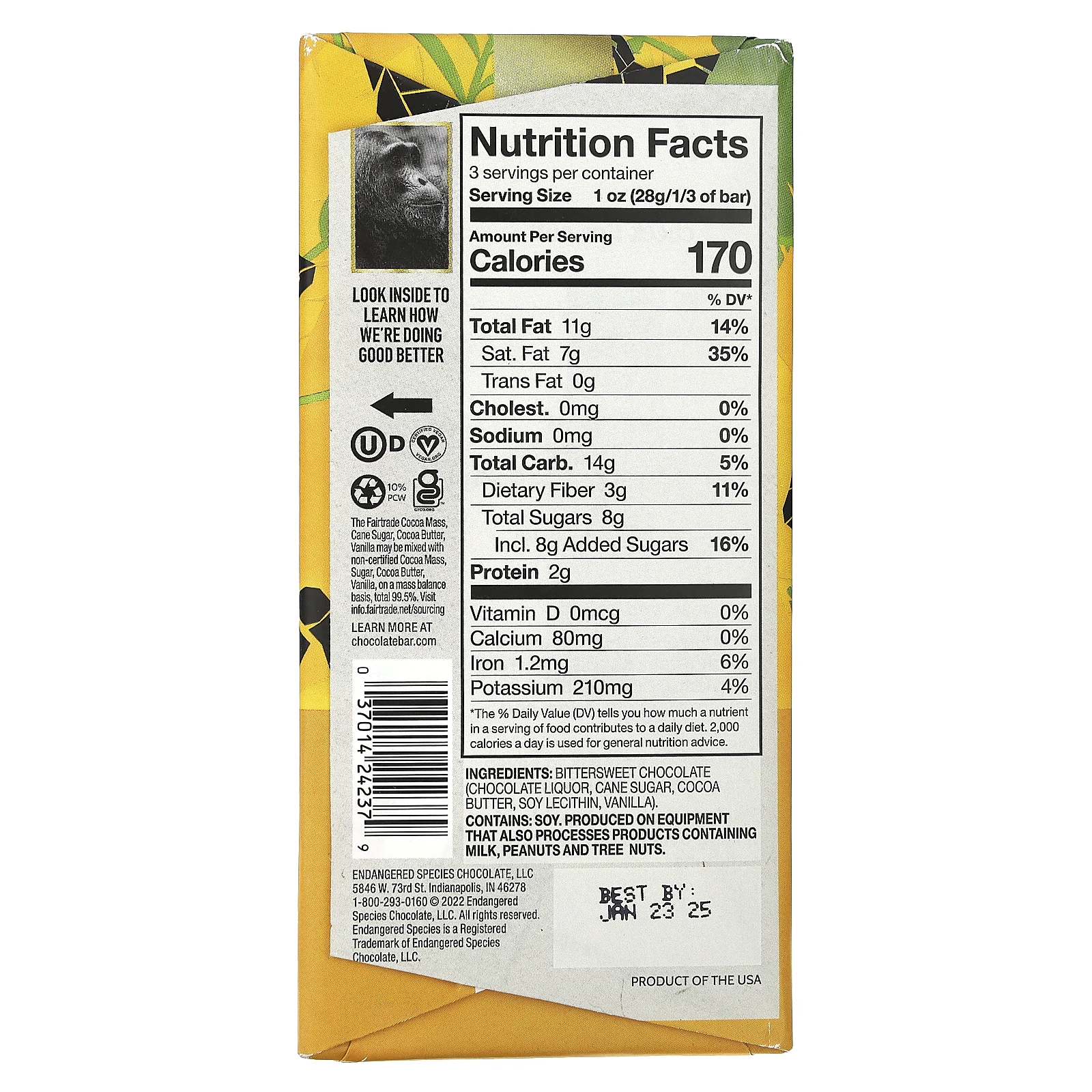 Endangered Species Chocolate, Темный шоколад Bold + Silky, 72% какао, 3 унции (85 г)