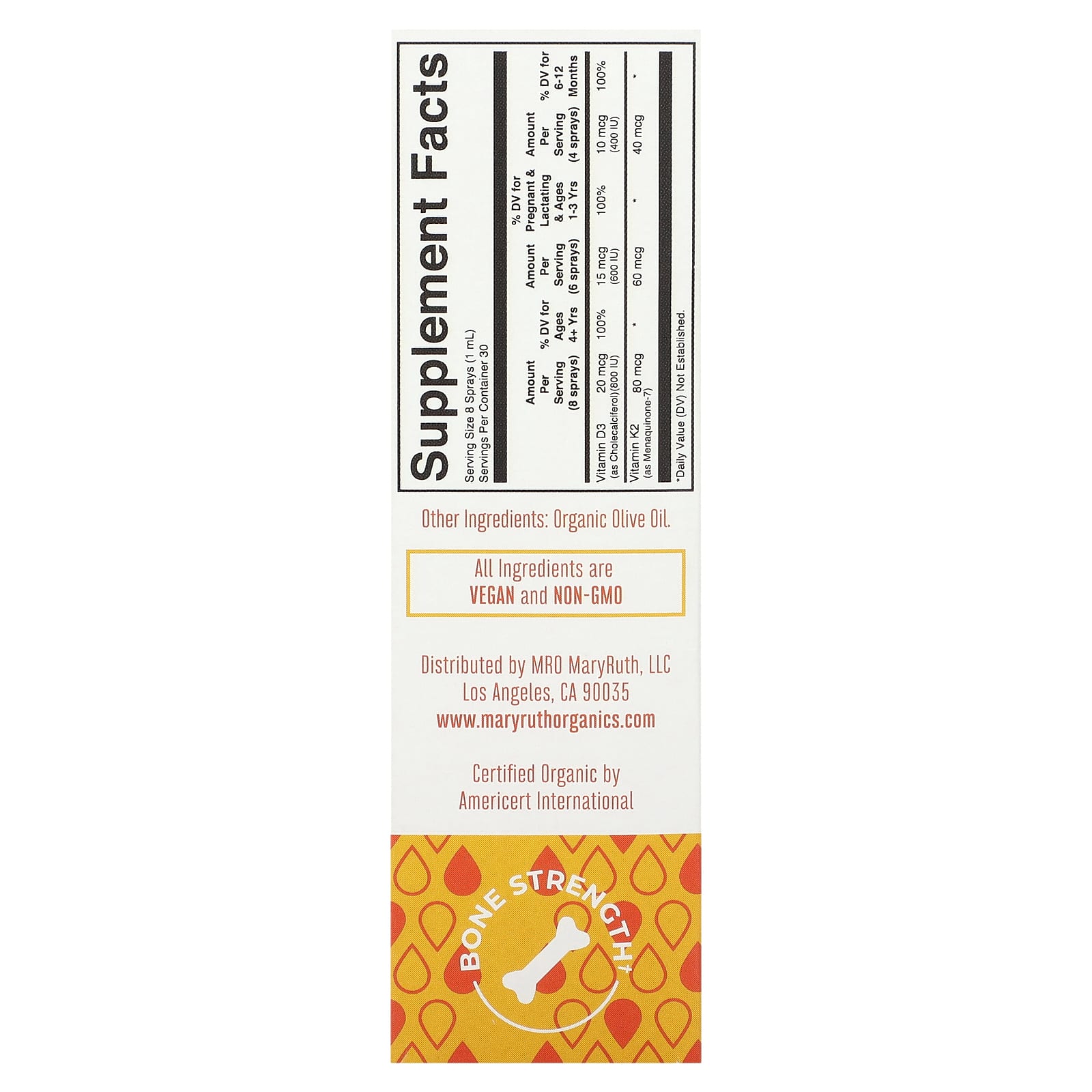 MaryRuth's, Веганский жидкий спрей с витаминами D3 и K2, без добавок, 30 мл (1 жидк. Унция)
