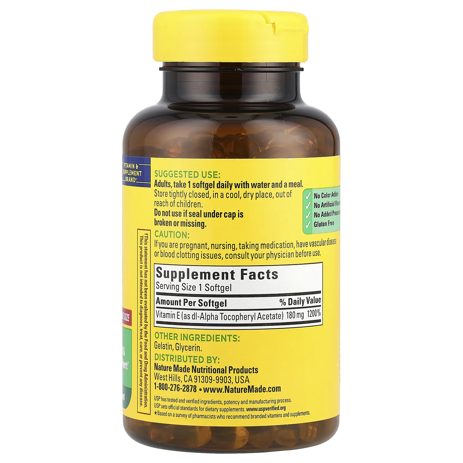 Nature Made, Витамин E, 180 мг (400 МЕ), 300 мягких таблеток