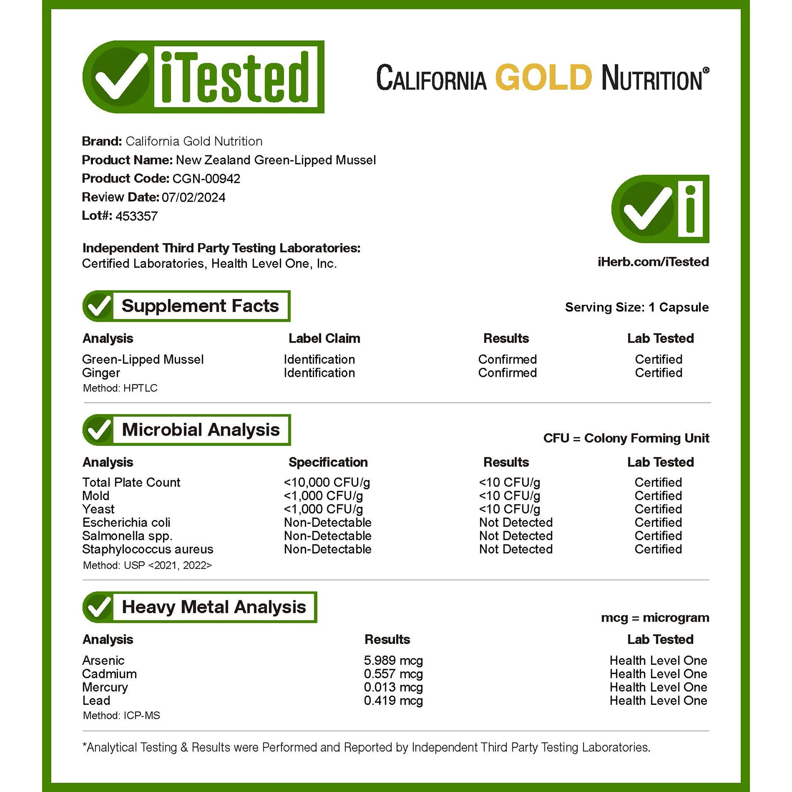 California Gold Nutrition, новозеландские зеленые мидии, с имбирем, формула для здоровья суставов, 500 мг, 240 растительных капсул