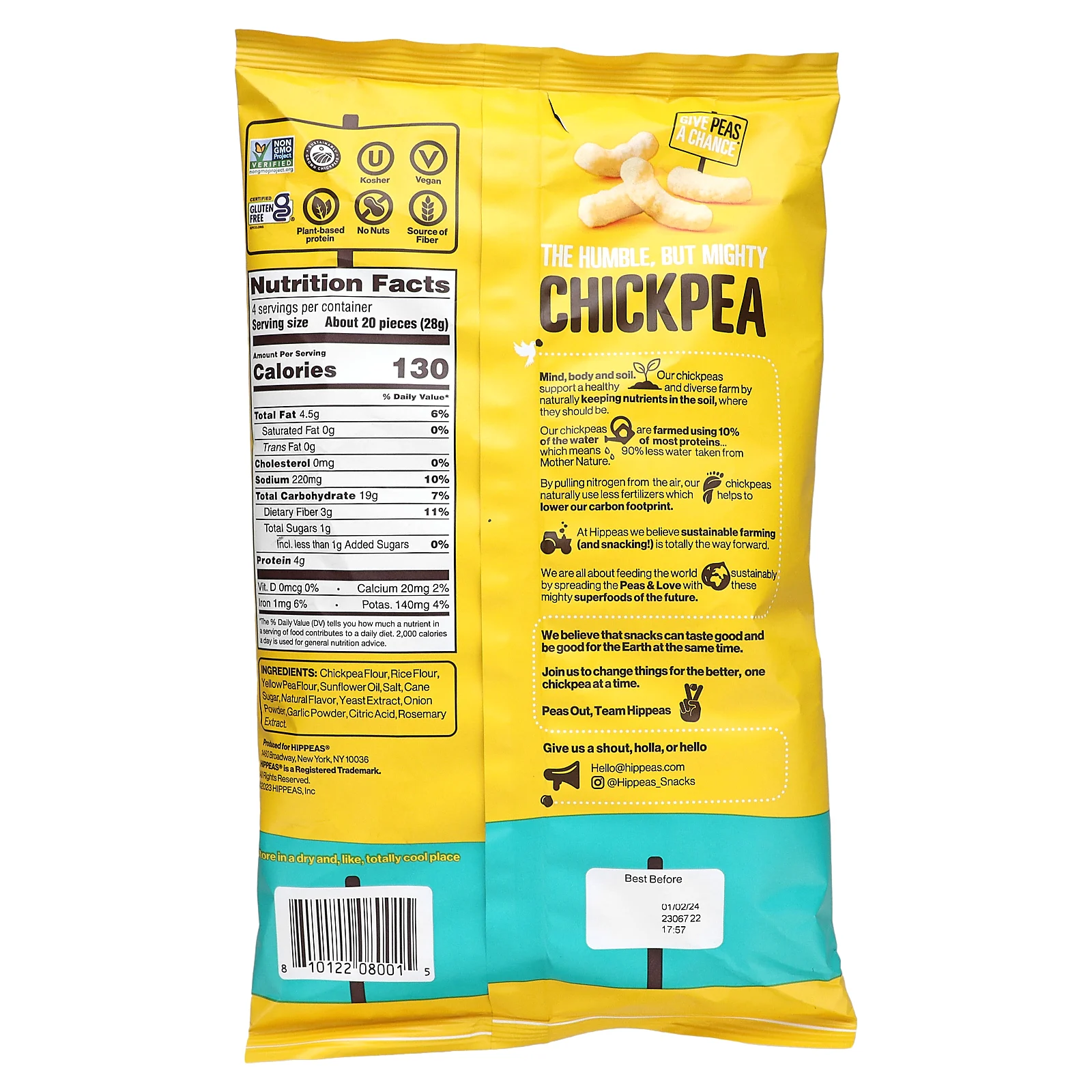 Hippeas, Chickpea Puffs, веганский белый чеддер, 113 г (4 унции)