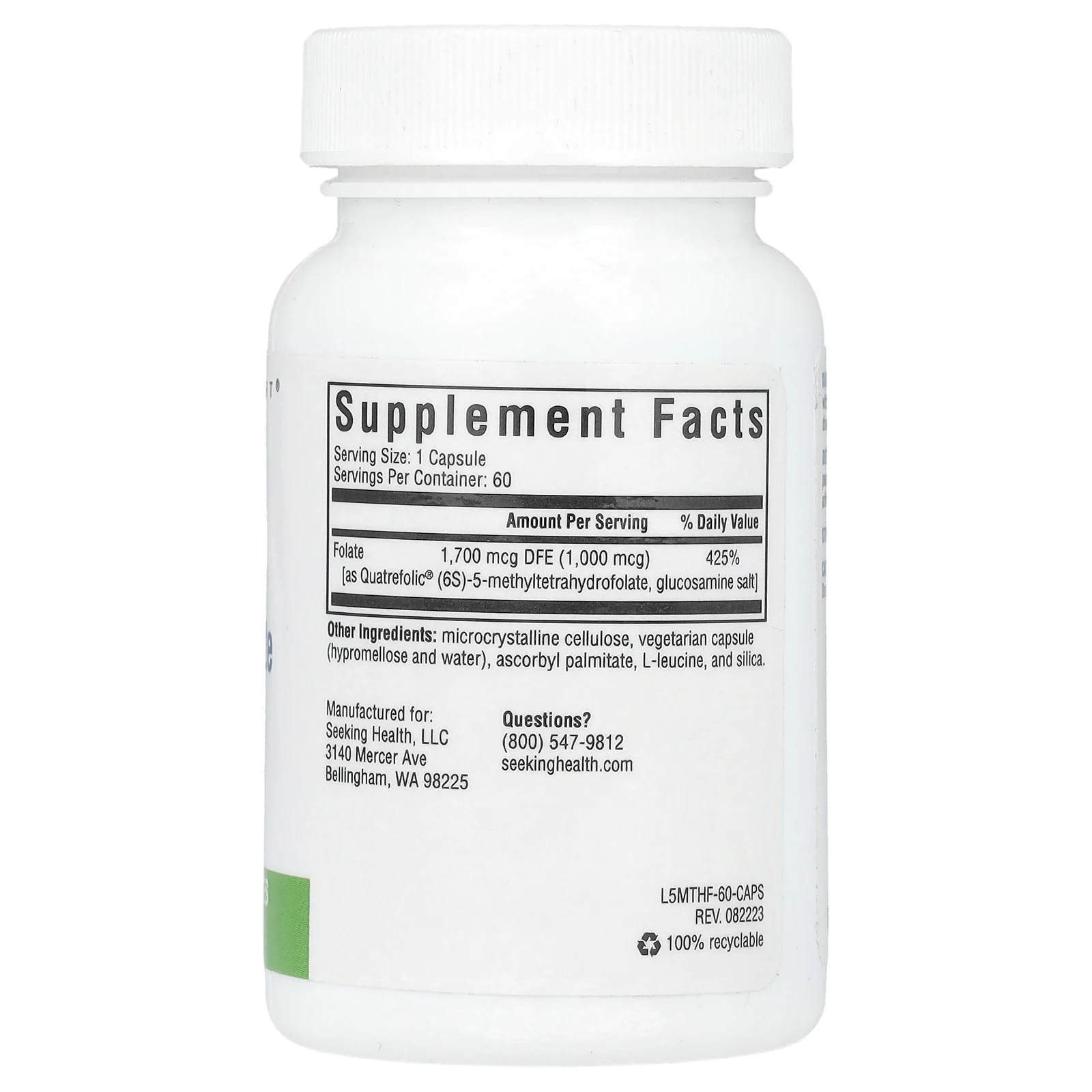 Seeking Health, L-5-MTHF, 1700 мкг DFE, 60 вегетарианских капсул