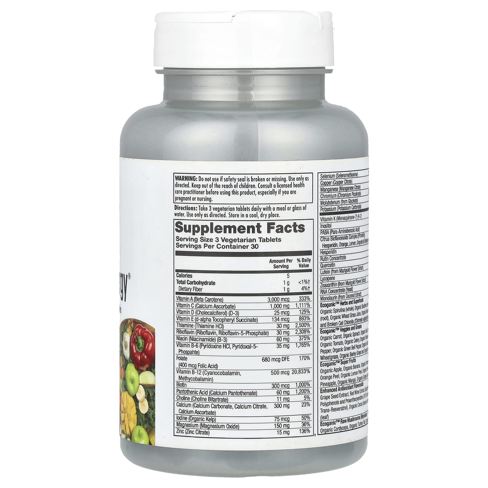 KAL, Enhanced Energy, мультивитамины из цельных продуктов, без железа, 90 вегетарианских таблеток