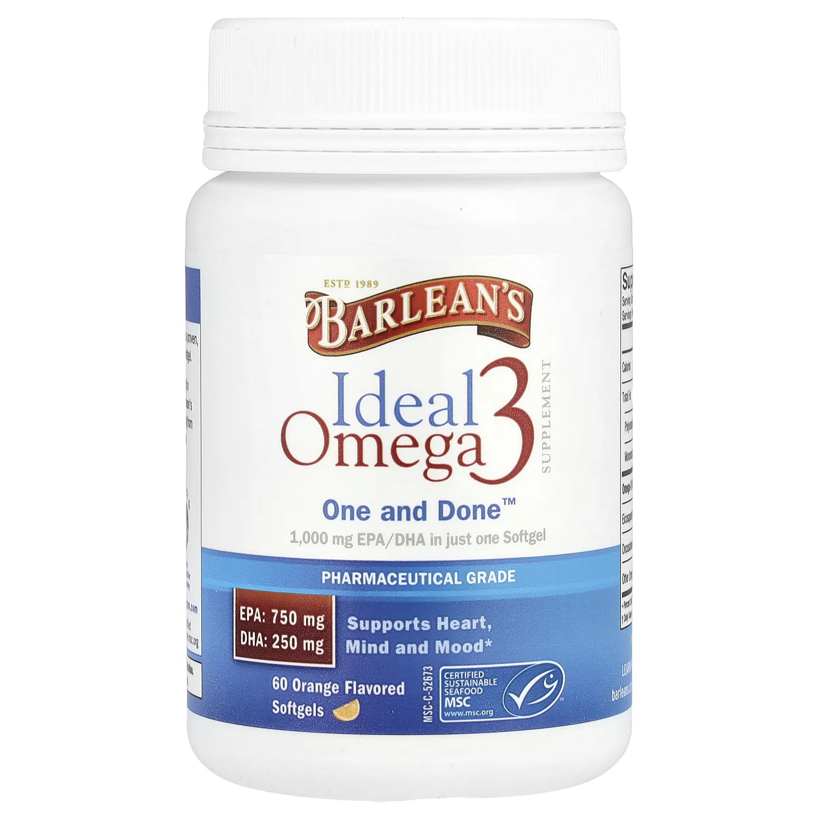 Barlean's, Ideal Omega 3, апельсин, 1000 мг EPA / DHA, 60 мягких таблеток