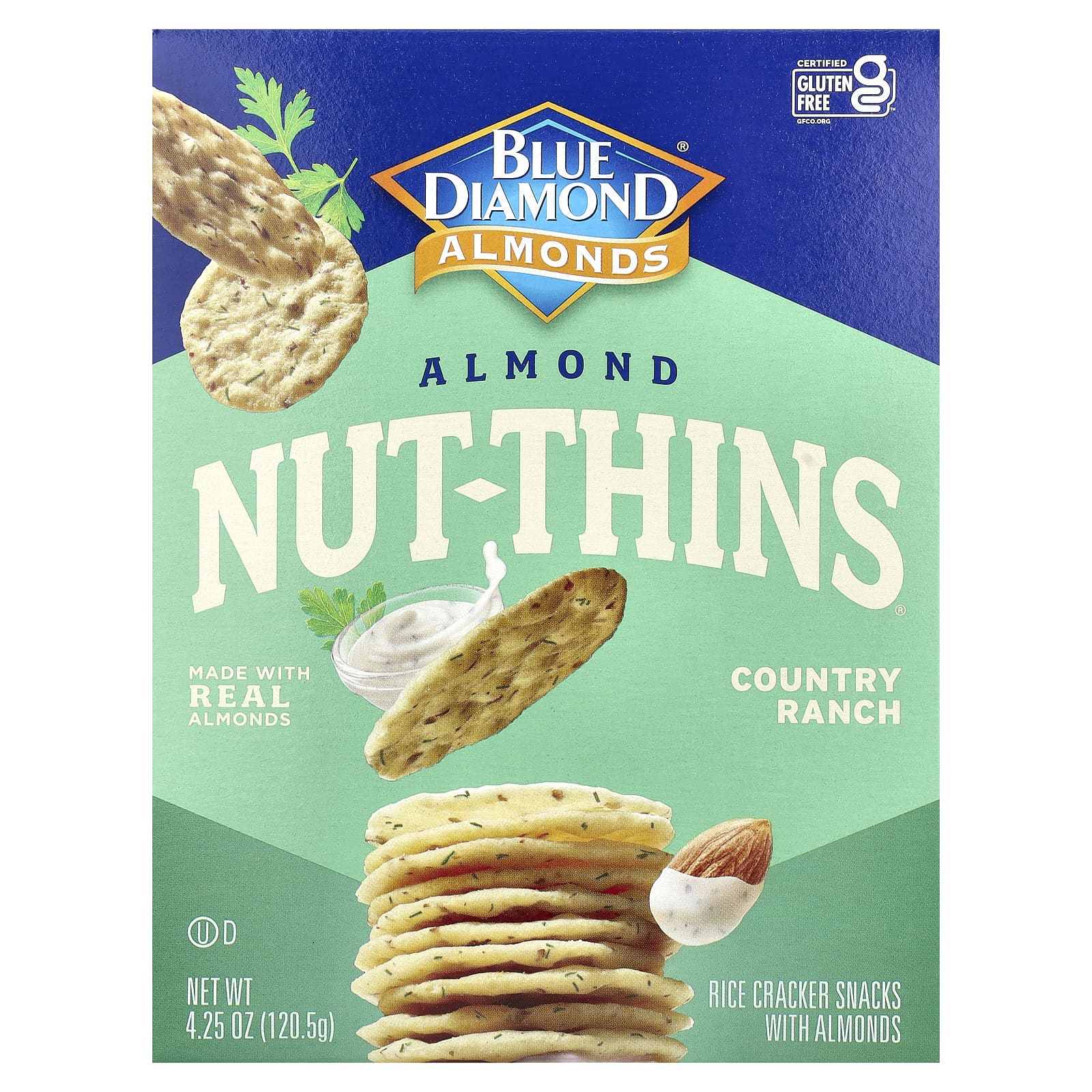Blue Diamond, Almond Nut-Thins, снэки из рисовых крекеров с миндалем, Country Ranch, 120,5 г (4,25 унции)